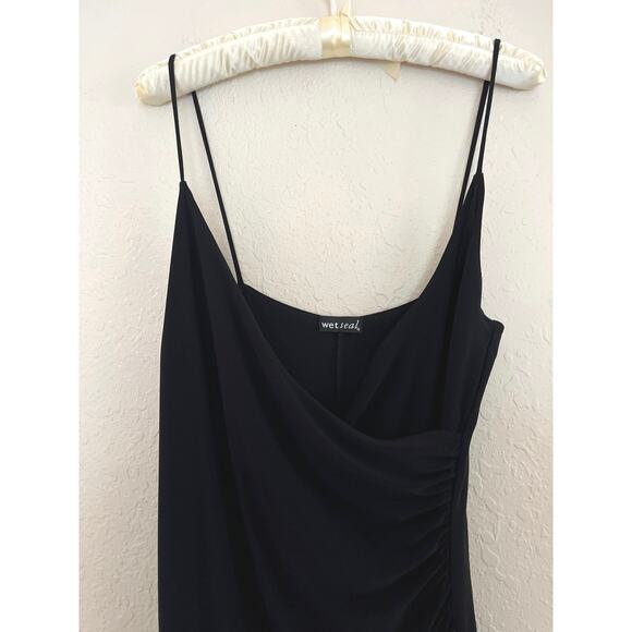 Vintage Wet Seal Faux Wrap Dress Womens Size M Black Strappy Asymmetric Midi - Picture 3 of 12
